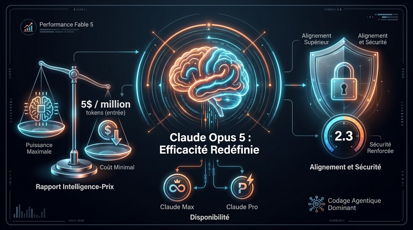 Interface de Claude Opus 5 illustrant ses performances en entreprise