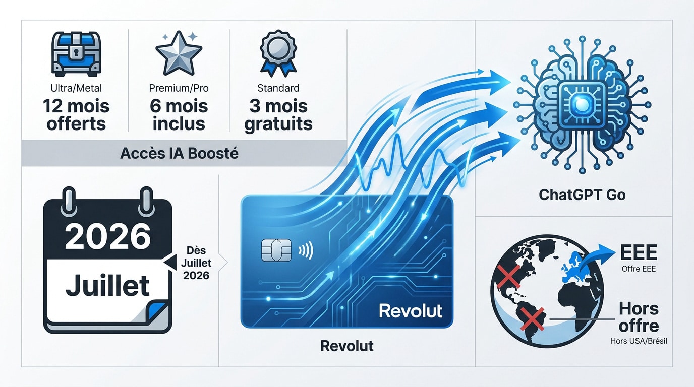Interface Revolut présentant l'offre ChatGPT Go intégrée aux abonnements bancaires