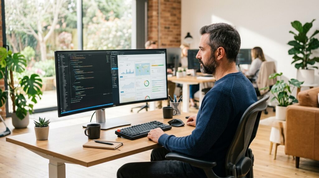 Prestataire vérifiant la sécurité et les sauvegardes d une maintenance WordPress