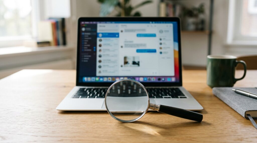 Loupe posee devant un ordinateur portable affichant une messagerie, evoquant la mesure des ouvertures demails